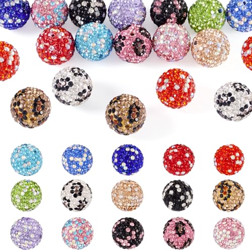 Boutigem 15 x 16 mm Strass-Ton-Perlen, glitzernd, Kristall, Pavé-Fassung, Discokugelperlen, bunt, runde Diamantperlen, Leopardenmuster, klobige Kaugummi-Perlen für DIY-Armbänder, Schlüsselanhänger, von Boutigem