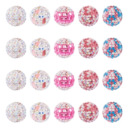 Boutigem 20 Stück Polymer-Ton-Strass-Perlen, 16 mm, rund, rosa, glitzernd, für DIY-Armbänder, Halsketten, Schmuckherstellung, Perlen, Schlüsselanhänger, Stiftdekoration von Boutigem