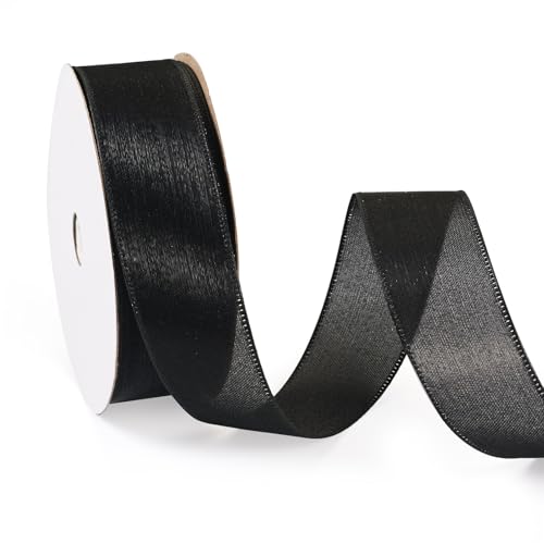 Boutigem 20 Yards 25mm Satinband Polyesterband Drahtkante Chiffonband zum Verpacken Hochzeit Party Dekoration Blumenbouquet Braut Haarschleife Handwerk Schwarz von Boutigem