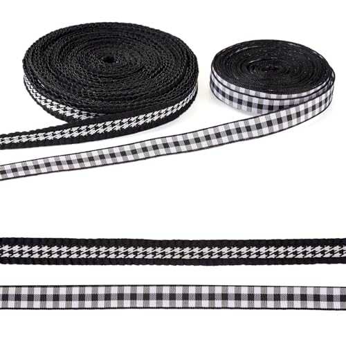 Boutigem 20 Yards schwarzes Gingham-Band, kariert, kariert, Polyester-Jacquard-Band, Nähen, Basteln, Basteln, Verpackung, Kostüm, Dekoration, Schleifenherstellung von Boutigem