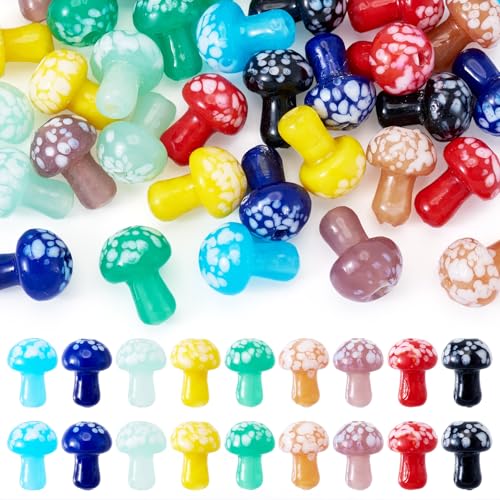 Boutigem 36 handgefertigte Pilz-Glasperlen, bunte Pilzform, lose Abstandshalter-Perlen, niedliche Waldpflanze, Bastelperlen, Pilz-Ornament für DIY-Ohrringe, Halsketten, Armbänder, Schmuckherstellung von Boutigem