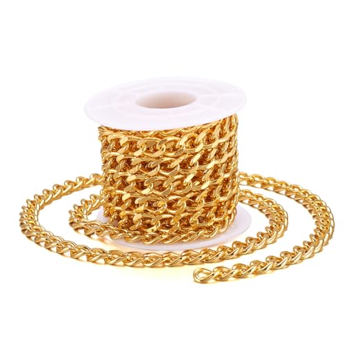 Boutigem 3M Messing facettierte Panzerketten Diamantschliff gedrehte Gliederketten ungeschweißt goldene Schmuckkette mit Spule für DIY Damen Herren Armband Schmuckherstellung von Boutigem