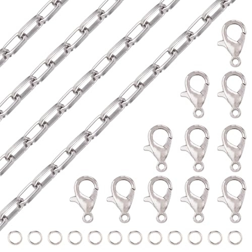 Boutigem 4,5 m lange Aluminium-Gliederkette, rechteckige Gliederkette, Metall-Schmuckkette für Heimwerker, Damen, Herren, Armband, Halskette, Schmuckherstellung, Kits mit Verschluss, Biegeringe von Boutigem