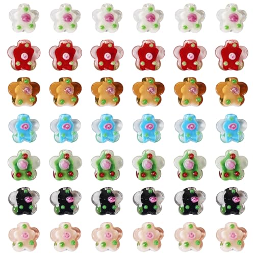 Boutigem 42 Stück handgefertigte Blumen-Lampwork-Perlen, bunte Pflaumenblüten-Glasperlen für DIY-Schmuckherstellung, Armband, Halskette, Schlüsselanhänger, Bastelbedarf von Boutigem