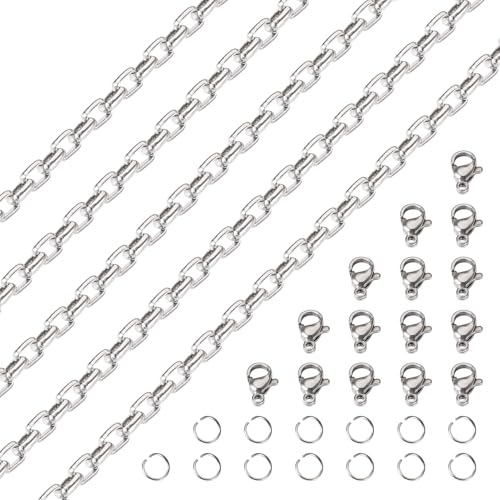 Boutigem 5 m lange rechteckige Gliederketten aus 304 Edelstahl, ungeschweißte Büroklammerketten mit Spule für DIY-Armbänder, Schmuckherstellung, mit Karabinerverschlüssen, Biegeringe von Boutigem