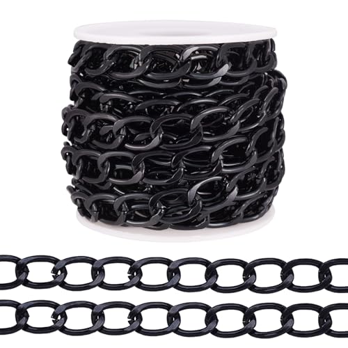 Boutigem 5 m lange schwarze Aluminium-Panzerketten, 11 mm breit, ungeschweißt, facettierte, gedrehte Gliederketten für DIY-Armbänder, Halsketten, Schmuck, Bastelbedarf von Boutigem