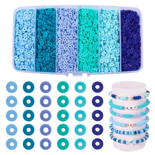 Boutigem 5640 Stück flache runde Heishi-Perlen zur Herstellung von Armbändern, blau, handgefertigte Polymer-Ton-Perlen, Großpackung für DIY-Halsketten, Armbänder, Schmuckherstellung Boutigem 5640 Stück flache runde Heishi-Perlen zur Herstellung von Armbändern, blau, handgefertigte Polymer-Ton-Perlen, Großpackung für DIY-Halsketten, Armbänder, Schmuckherstellung von Boutigem