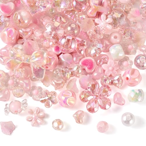 Boutigem 60-teiliges rosa Acryl-Perlen-Set mit rosa Herzen, Schleife, Süßigkeiten, Blumen, Kunststoffperlen für Armband, Halskette, Schmuckherstellung, DIY Handwerk von Boutigem