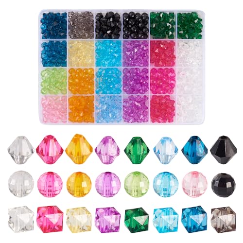 Boutigem 640-teiliges transparentes Acrylperlen-Set, bunte, facettierte, runde Würfel, Doppelkegel, Acrylperlen für Halsketten, Armbänder, Schmuckherstellung von Boutigem