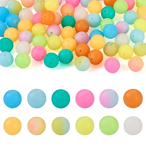 Boutigem 72 Stück 12 mm leuchtende runde Silikonperlen für Schlüsselanhängerherstellung, leuchten im Dunkeln, runde Kugelperlen, bunte Gummi-Bubblegum-Perlen, lose Abstandshalter für DIY-Armbänder, von Boutigem