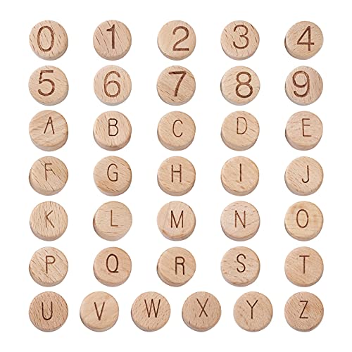 Boutigem 72 Stück flache runde Holzperlen mit Buchstaben, Zahlen, Initialen, Alphabet, Holzperlen, unlackiert, natürliche Holzperlen für Schmuckherstellung, DIY Handwerk von Boutigem