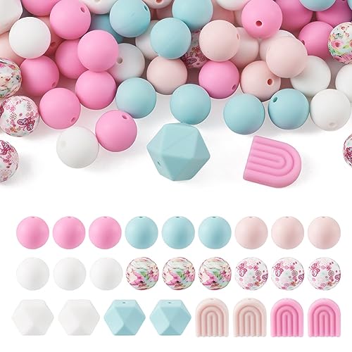 Boutigem 78Pcs Silicone Beads Mix Color Rainbow Arch Hexagon Round Beads Bulk for Keychain Bracelet Necklace Jewelry DIY Craft Making Decor von Boutigem