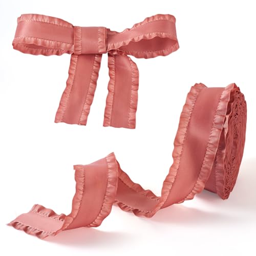 Boutigem 9,1 m langes doppelt gerüschtes Band, 4,8 cm, rosa gerüschter Rand, Polyester-Bastelband mit plissiertem Rand, Kleidungszubehör, Band für DIY, Geschenkverpackungen, Schleife, Haarspangen von Boutigem