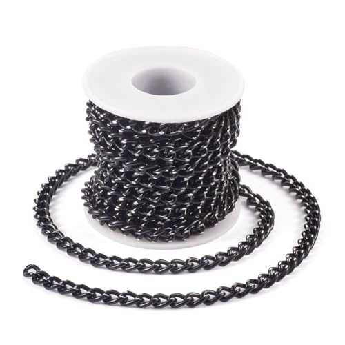 Boutigem Aluminium-Kette, gedrehte Panzerketten, schwarz, Metallkette, 10 x 7 x 2 mm, für selbstgemachte Halsketten, Armbänder, Schmuckherstellung, 16,4 m von Boutigem