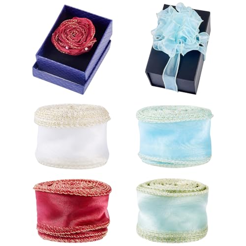 Boutigem Durchsichtiges Organza-Band mit Draht, 40 mm, Chiffon-Tüllband zum Nähen, Hochzeitsdekoration, Blumenstrauß, Kranz, Schleife, Geschenkverpackung, Rot / Blau von Boutigem