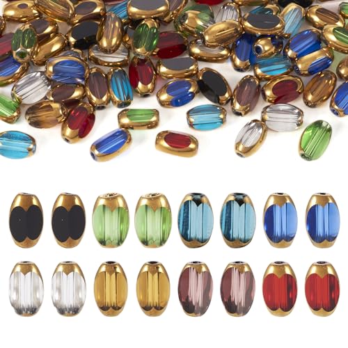 Boutigem Facettierte Glasperlen, 7 x 4,5 mm, oval, goldene Kanten, lose Perlen, Abstandshalter für DIY-Armbänder, Halsketten, Schmuckherstellung, Perlenarbeiten, 100 Stück von Boutigem