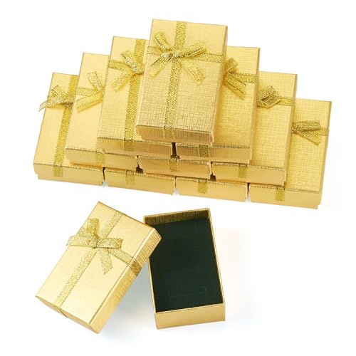 Boutigem Goldene Schmuck-Geschenkbox-Set, Ohrringe, Ringe, Armbänder, Schmuckverpackung, 8,3 x 5,35 x 2,7 cm, für Schmuck, Geschenkverpackung, 12 Stück von Boutigem