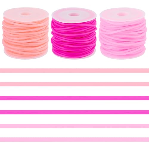 Boutigem Hohlrohr-PVC-Kordel, 2 mm, röhrenförmig, synthetische Gummikordel zum Stricken, Friseurschnur, Faden mit 1 mm Loch, für selbstgemachte Halsketten, Schmuckherstellung, 30 m, Rosa von Boutigem