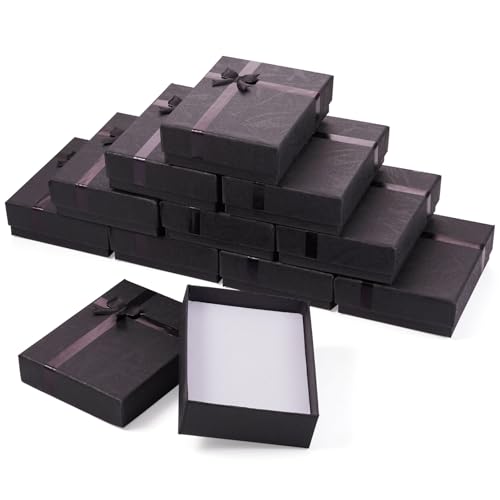 Boutigem Rechteckige Schmuck-Geschenkboxen mit Baumwollfüllung, Schmuckbox für Halsketten, Ohrringe, Ringe, Schmuckverpackung, 12 Stück von Boutigem