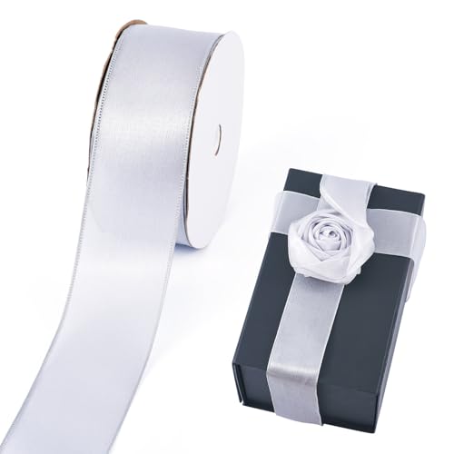 Boutigem Satinband, Polyester-Organzaband, 38 mm, Drahtkante, für selbstgemachte Haarschleifen, Blumensträuße, Verpackung, Hochzeit, Party, Dekoration, Hellgrau von Boutigem