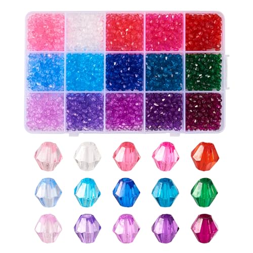 Boutigem Transparente Acryl-Doppelkegel-Perlen, 4 mm, bunt, Doppelkegel, lose Perlen für Halsketten, Armbänder, Ohrringe, Schmuckherstellung, Basteln, 2250 Stück von Boutigem