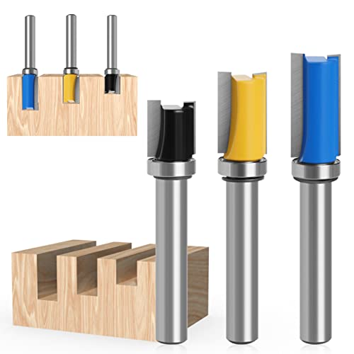 Boutihao 8mm Schaft Bündigfräser, 3 Stück Bündigfräser 8mm, Fräser 8mm Schaft Oberfräse, Holz Fräser Router Bit für Bündigfräser Kugellager Oben, Trimm Carving Tool von Boutihao