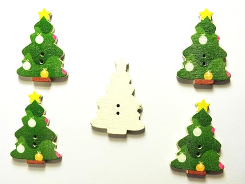 5 Holzknöpfe: Weihnachtsbaum, 35 x 25 mm (06) von Boutique d'isacrea