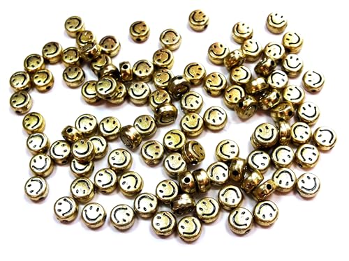 Acrylperlen: 50 runde flache Goldfarben mit schwarzem Gesichtsmuster, 7 mm von Boutique d'isacrea