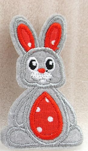 Applikation zum Aufbügeln: grau/rotes Kaninchen, 6 x 3,5 cm (03) von Boutique d'isacrea