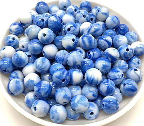 Boutique d'isacrea Acrylperlen: rund, marmoriert, blau/weiß, 6 mm, 50 Stück von Boutique d'isacrea