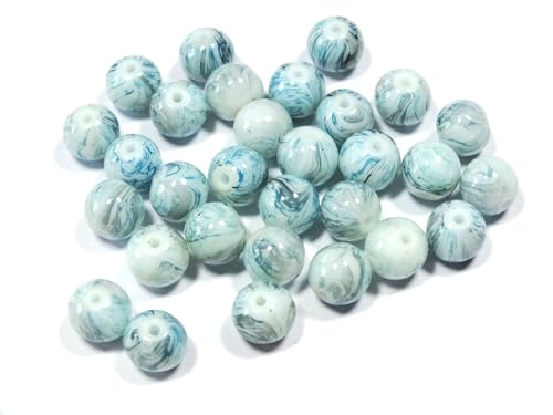 Glasperlen: 30 rund, marmoriert, blau/weiß, 8 mm (23) von Boutique d'isacrea