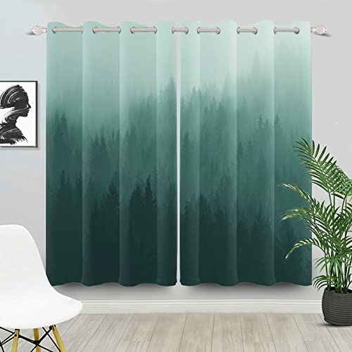 Bovlleetd Dunkelgrün Ombre Fenster Vorhänge Misty in Forest Light Blocking Fenster Vorhänge Blackout Vorhänge für Schlafzimmer Wohnzimmer 140x245cm (Breite x Länge) Satz 2 Paneele von Bovlleetd