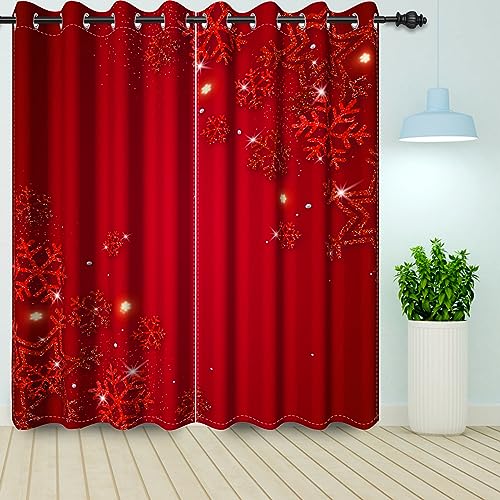 Bovlleetd Red Chirstmas Festival Vorhänge Fenster Vorhänge mit Schneeflocke Print Vorhänge für Schlafzimmer Wohnzimmer Dekorative Vorhänge 2 Stück 140x225cm von Bovlleetd