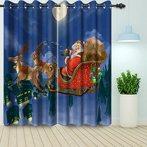 Bovlleetd Weihnachten Fenster Vorhänge Weihnachtsmann Rentier Xmas Eve Blue Blackout Vorhang für Schlafzimmer Mond Nacht Vorhang Behandlung Vorhänge 2 Stück 117x183cm von Bovlleetd