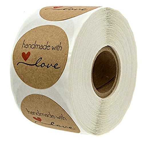 BovoYa 500 Stück Kraftpapier-Aufkleber Runde Aufkleber Handmade with Love Sticker für Backen Geschenktüten Briefumschlag Hochzeit von BovoYa