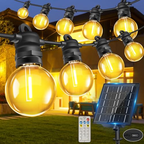 Bowfar Lichterkette Außen Solar, 15M 25+2 G40 Glühbirnen Solar Lichterkette Aussen mit Fernbedienung, IP68 Wetterfest Solarlichterkette 8 Modi Garten Beleuchtung für Balkon Terrasse Party Outdoor Deko von Bowfar