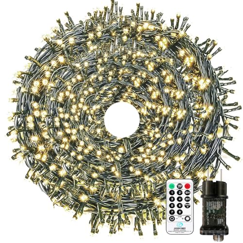 LED Lichterkette Außen Strombetrieben, 100M 1000 LED Lichterkette Weihnachtsbaum 8 Modi mit Fernbedienung Timer Merkfunktion, IP65 Wasserdicht für Innen Außen Weihnachten Party Hochzeit, Warmweiß von Bowfar