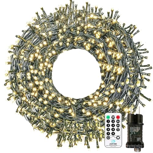 LED Lichterkette Außen Strombetrieben, 20M 200 LED Lichterkette Weihnachtsbaum 8 Modi mit Fernbedienung Timer Merkfunktion, IP65 Wasserdicht für Innen Außen Weihnachten Party Hochzeit, Warmweiß von Bowfar