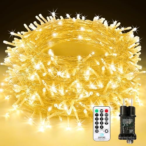 LED Lichterkette Außen Strombetrieben, 50M 500 LED Lichterkette Weihnachten mit Fernbedienung Timer Merkfunktion, 8 Modi IP65 Wasserdicht für Innen Außen Garten Party Hochzeit Weihnachtsdeko, Warmweiß von Bowfar