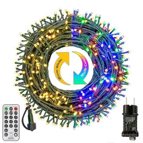 Lichterkette Außen 10M 100 LED Warmweiß & Bunt Lichterkette Weihnachtsbaum mit Fernbedienung Timer Merkfunktion, 11 Modi Weihnachtsbeleuchtung für Balkon Garten Party Hochzeit Weihnachtsdeko von Bowfar