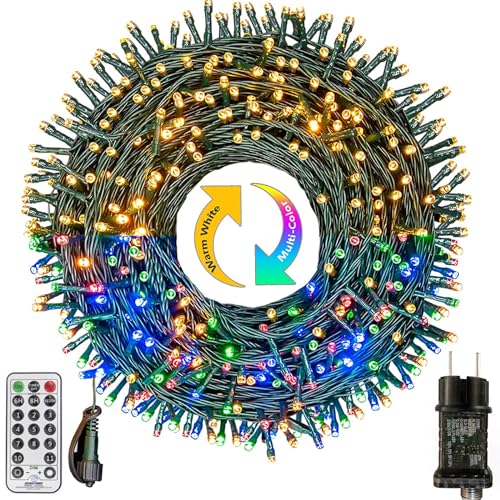 Lichterkette Außen 30M 300 LED Warmweiß & Bunt Lichterkette Weihnachtsbaum mit Fernbedienung Timer Merkfunktion, 11 Modi Weihnachtsbeleuchtung für Balkon Garten Party Hochzeit Weihnachtsdeko von Bowfar