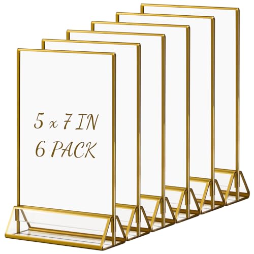 Boxalls Goldener doppelseitiger Bilderrahmen- 6 Pack, 13x18 cm Acryl klar Bild Tischkartenhalter vertikale Stand, Aufsteller im Staffelei-Stil Menü Halter Display für Hochzeit Tischnummer, Foto von Boxalls