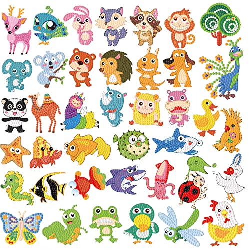 Boxgear DIY Diamond Painting Kinder Sticker Aufkleber Set Klein Tiere Mosaik Llebebilder 5D Diamant Painting Bilder Malerei Diamontpating für Kinder Junge Mädchen Erwachsene Anfänger (30 Stücke) von Boxgear