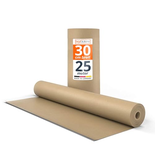 Kraftpapier braunes Papier 0,3m x 25m - Natürliches Geschenkpapier - Papierrolle 25m lang - Geschenkpapier braun - Ideales Paketpapier, Verpackungspapier für Umzug - Packpapier natur von Boxolutions