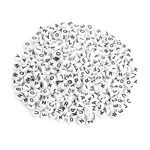 Armband Buchstaben Perlen Rund 12×8×2 500 Stück Runde Acryl-Buchstabenperlen A-Z Weiße Perlen Armband Halskette Zubehör Schmuck Buchstaben Perlen Rund von Boxwizard