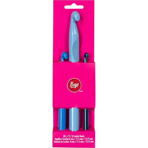 Boye 3399101000 Ergonomisches Häkelnadel-Set, Größe L P Q, Torqouise Grün, Hellblau Himmelblau von Boye