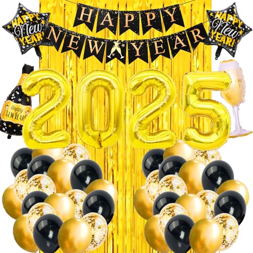 Silvester Deko 2025 Neujahr Deko,Silvester Luftballons Neujahr Silvester Party Dekoration Happy New Year Banner Girlande,XXL 2025 Folienballon Neujahrsdeko Silvesterpartydeko Happy New Year Deko (6) von BraMccer