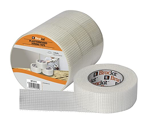 brackit 3 Rollen weißes Gipskarton-Klebeband, 48 mm x 50 m, selbstklebendes Fiberglas-Mesh-Fugenband – zum Abdichten, Reparieren von Löchern und Rissen von Brackit