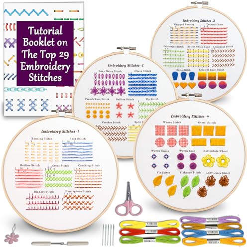 Bradove Classic Embroidery Stitches Practice Kit, Embroidery Kit für Anfänger mit Stamped Embroidery Patterns, Beginner Embroidery Kit für Erwachsene und Kinder, Stitches Kit von Bradove