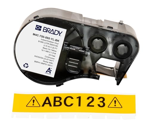 Brady Vinyl-Etikettenband für Etikettendrucker BMP41/BMP51/BMP53/M511 - Klebeetiketten - Schwarz auf Gelb (19,05 mm (B) x 7,62 m (L)) - M4C-750-595-YL-BK von Brady